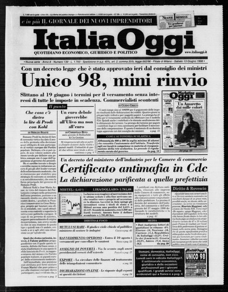 Italia oggi : quotidiano di economia finanza e politica